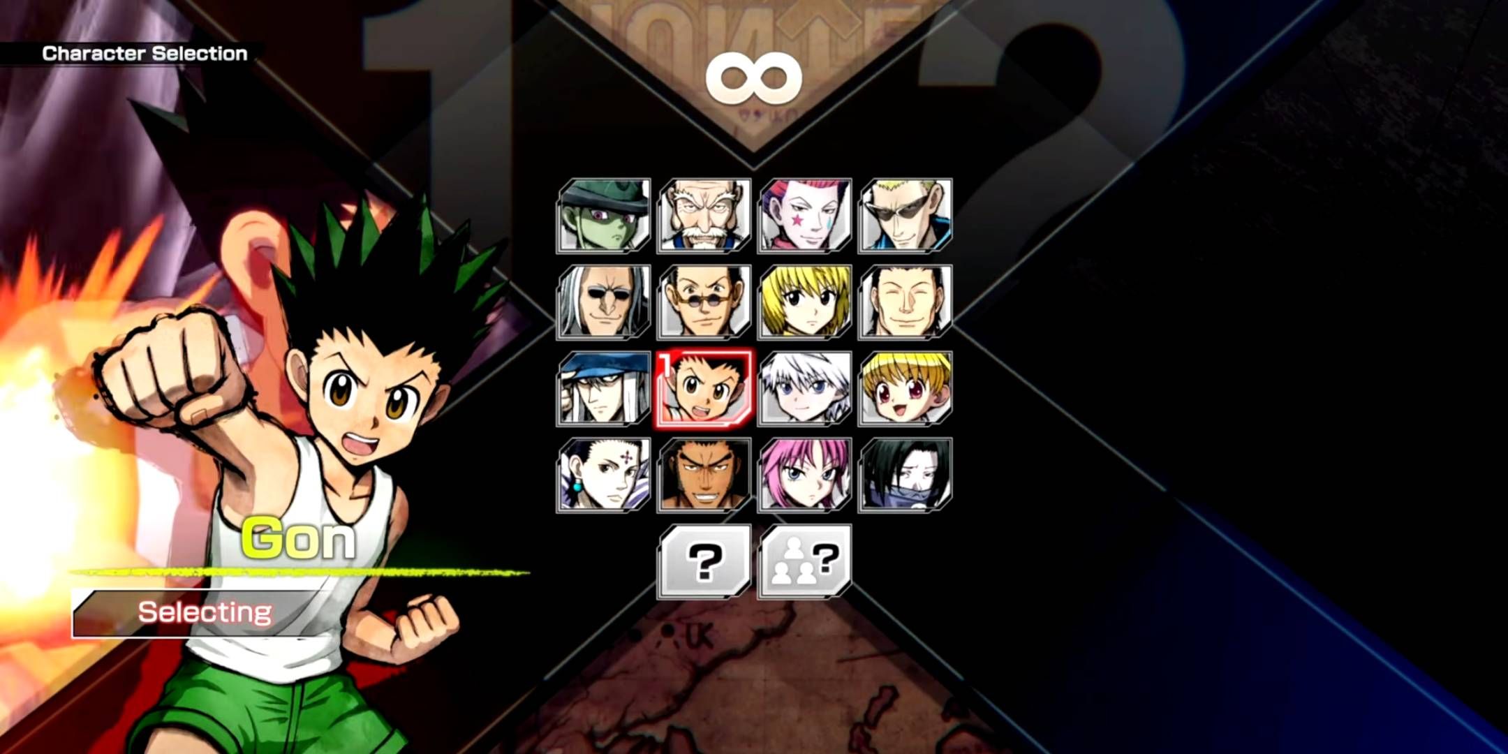 La schermata di selezione dei personaggi in Hunter X Hunter NenxImpact