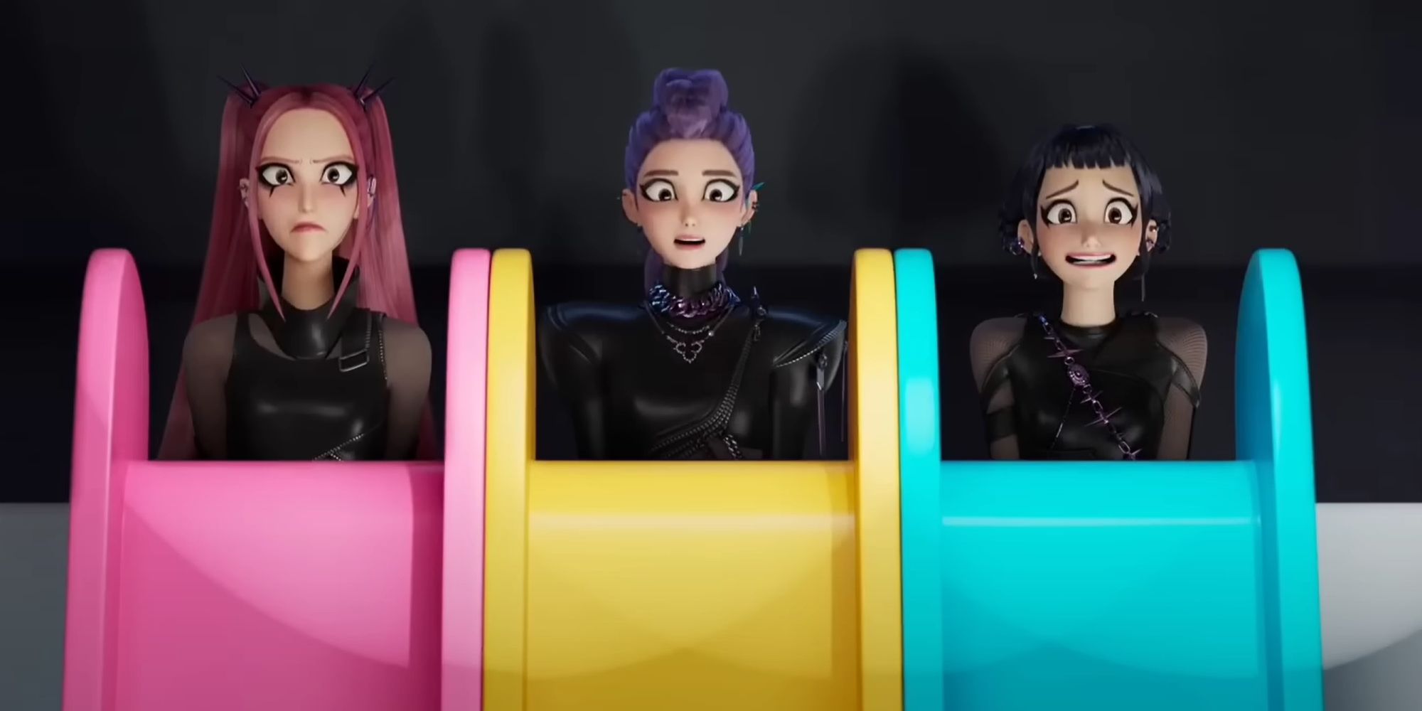 Huntrix get on the slide in leather in KPop Demon Hunters
