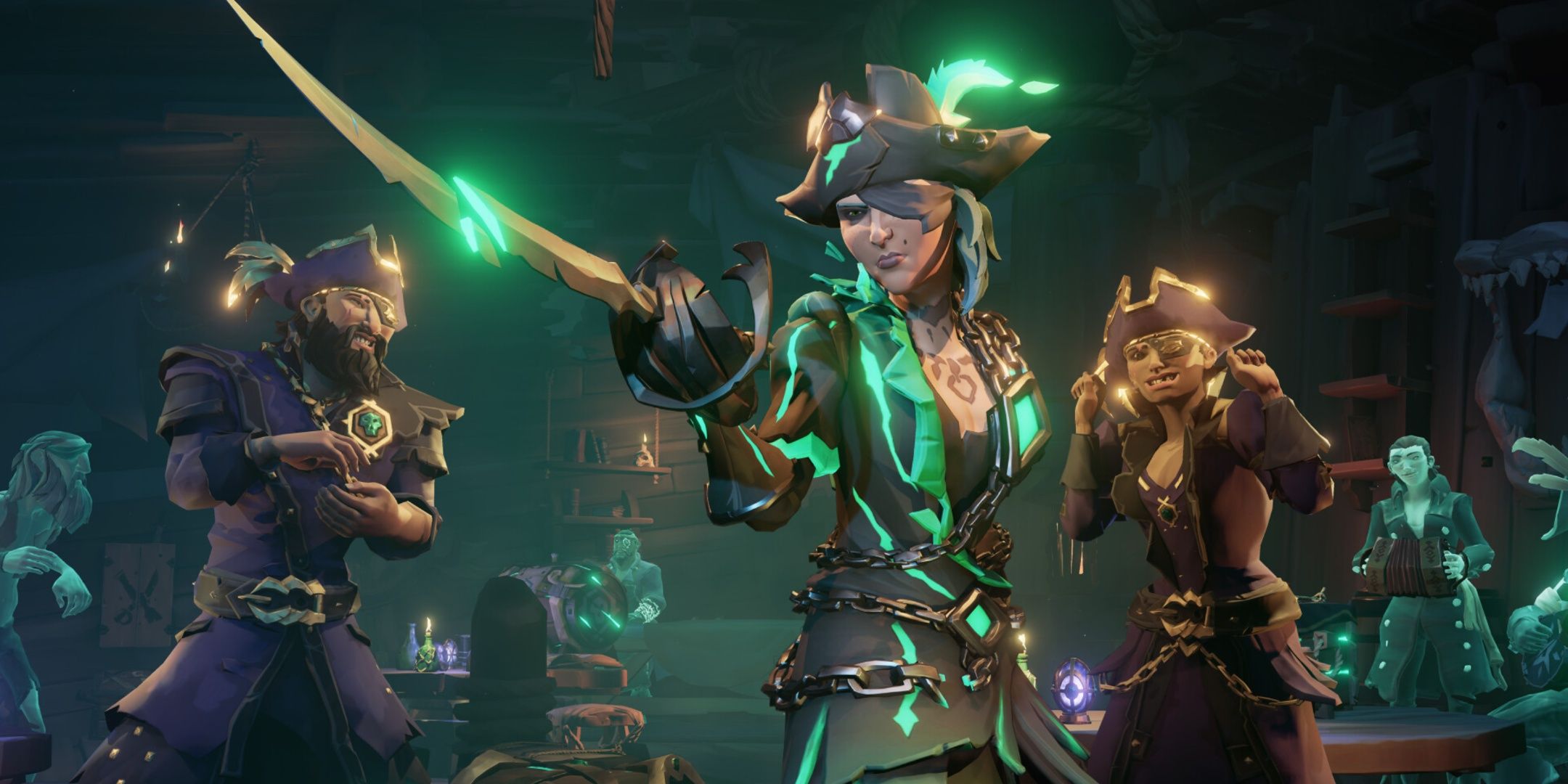 Pirates from a promo screenshot of Sea of Thieves: 2025 Edition.