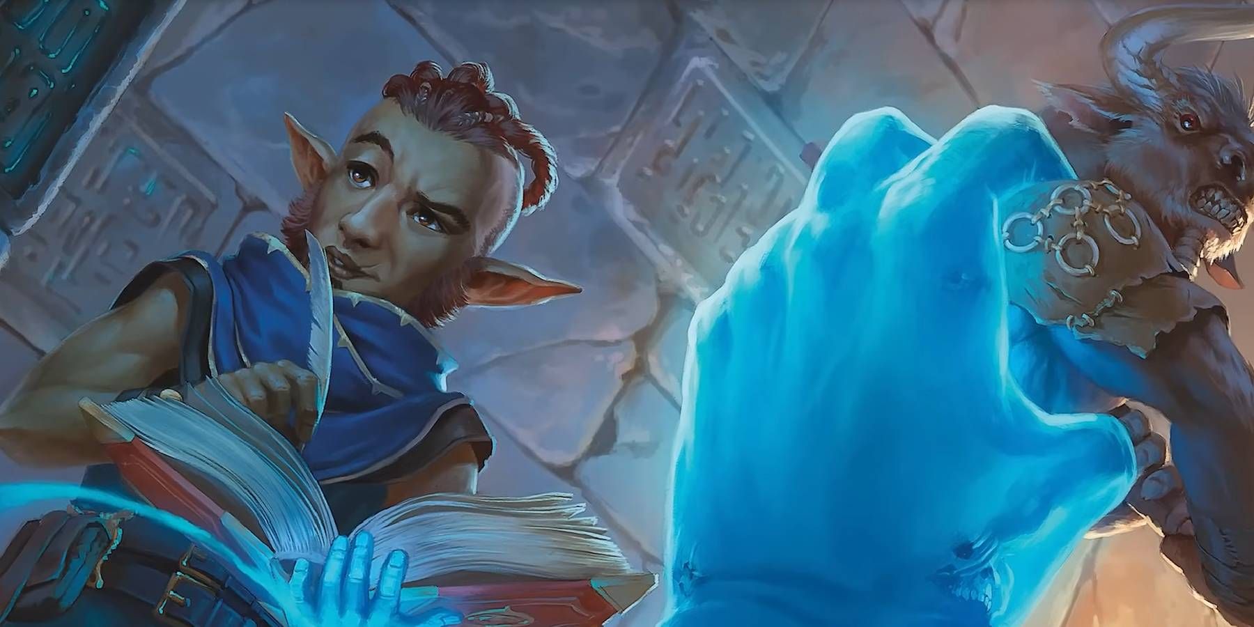 Dungeons and Dragons character using magic to restrain enemy while writing something down