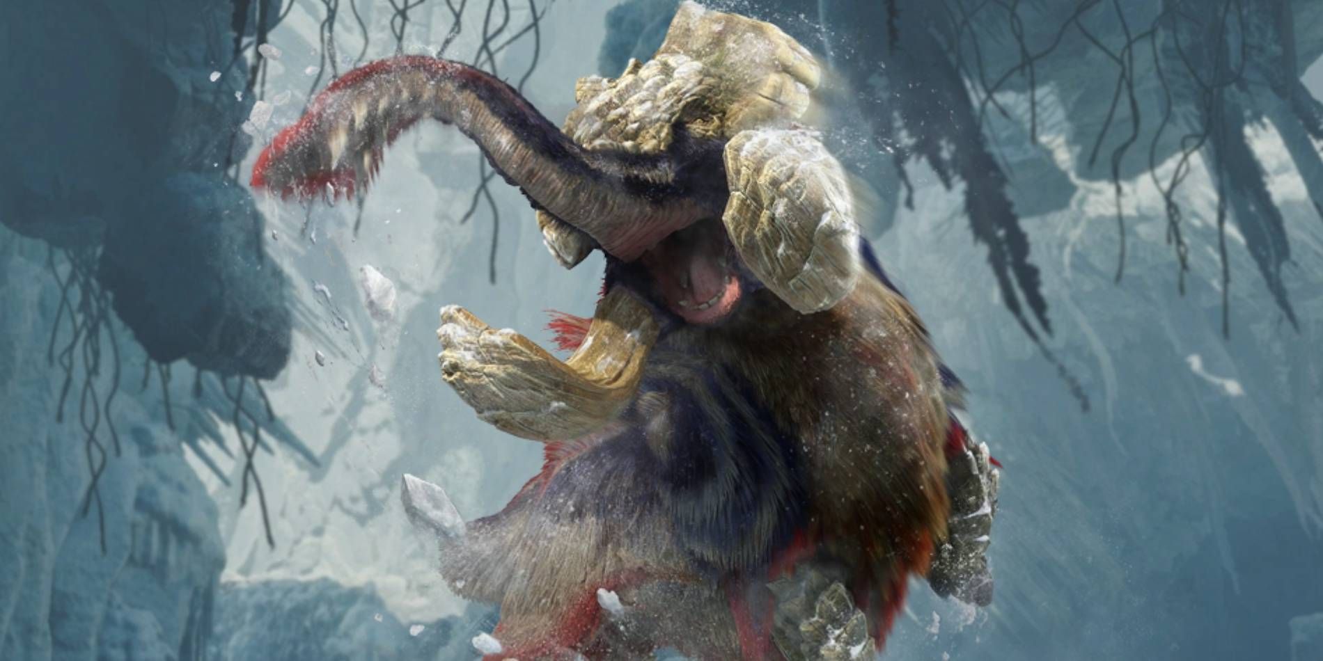 Monster Hunter Gammoth monster in Wilds Iceshard Cliffs area