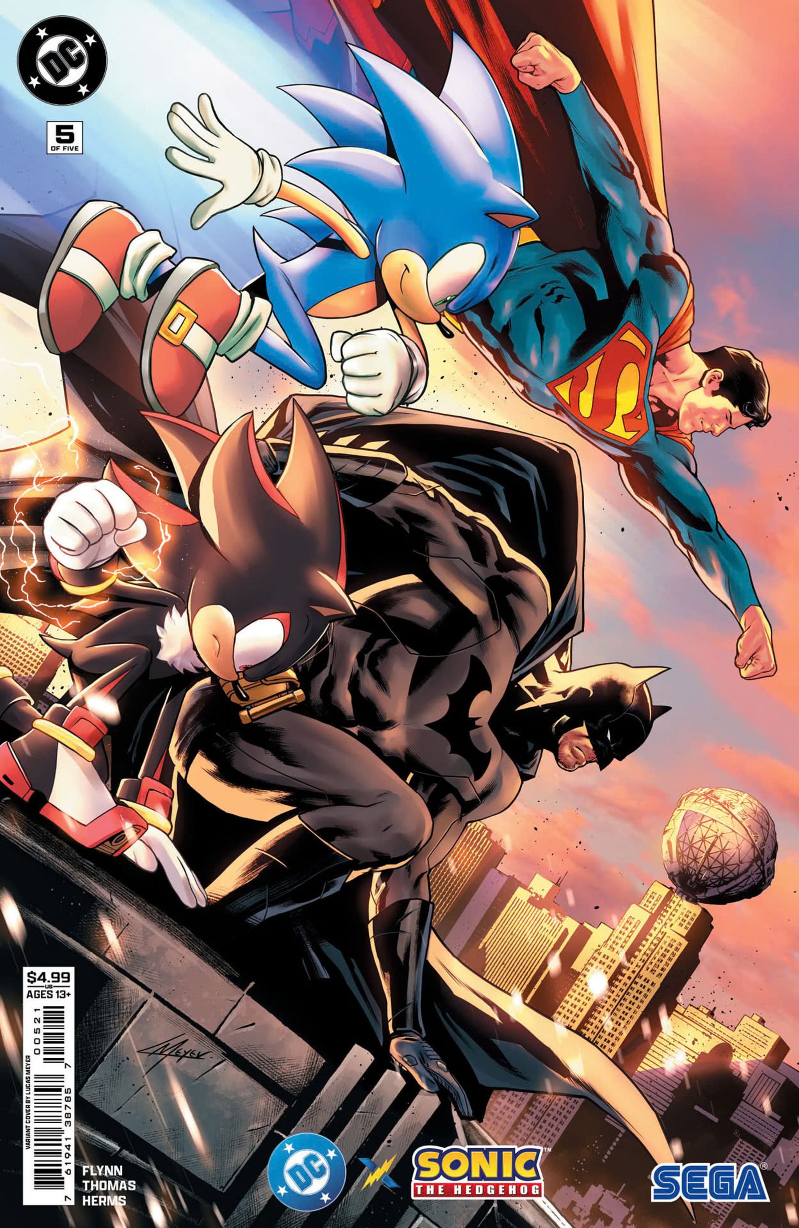 Copertina variante DC x Sonic with Shadow, Batman, Superman and Sonic