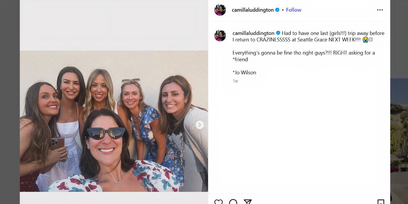 grey's anatomy star camilla luddington with pals smiling