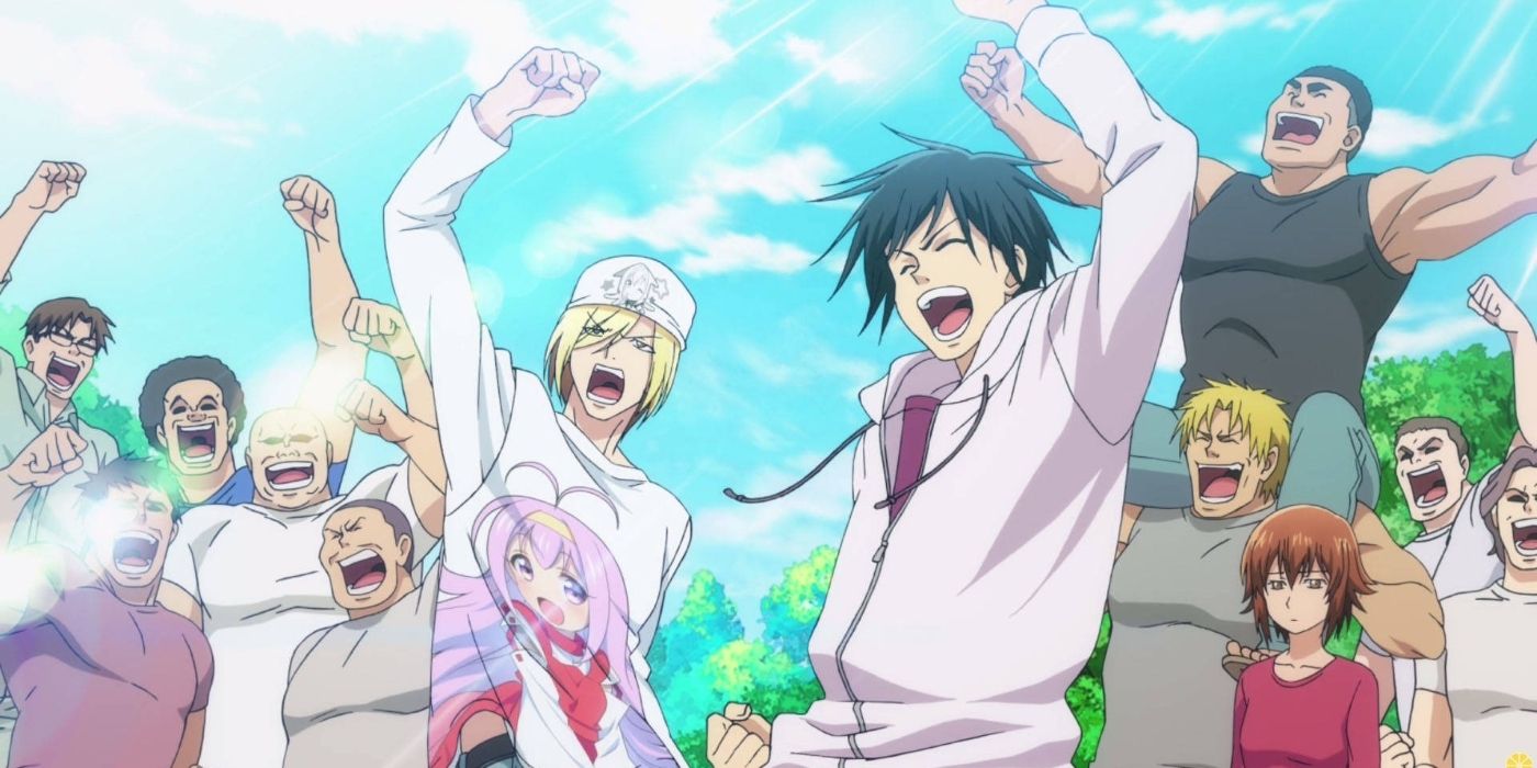 Iori and his club smiling and shouting in the anime.