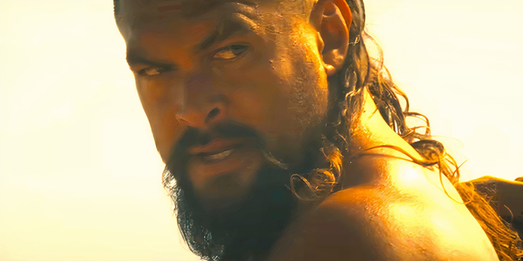 Jason Momoa looking over his shoulder in Chief of War