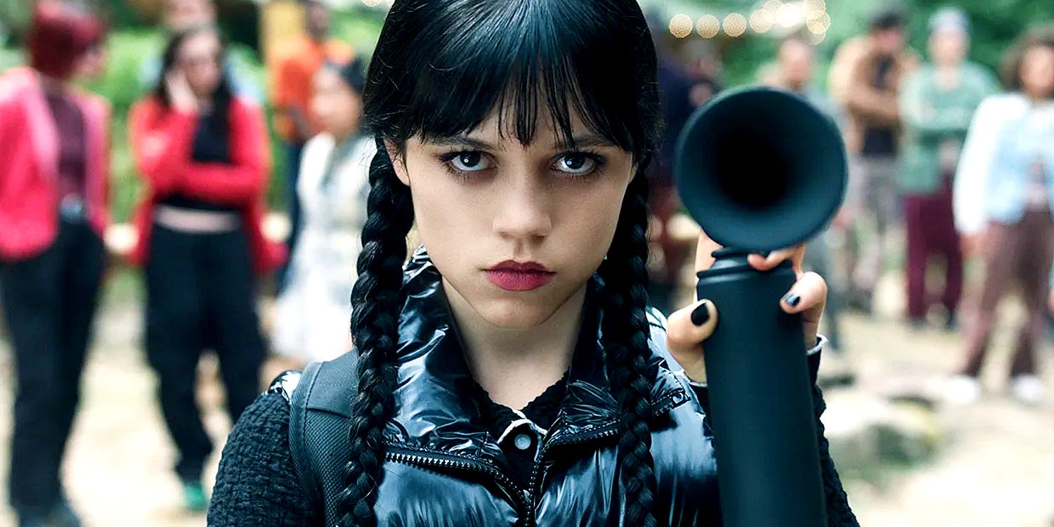 Jenna Ortega using an airhorn in the Wednesday season 2 trailer