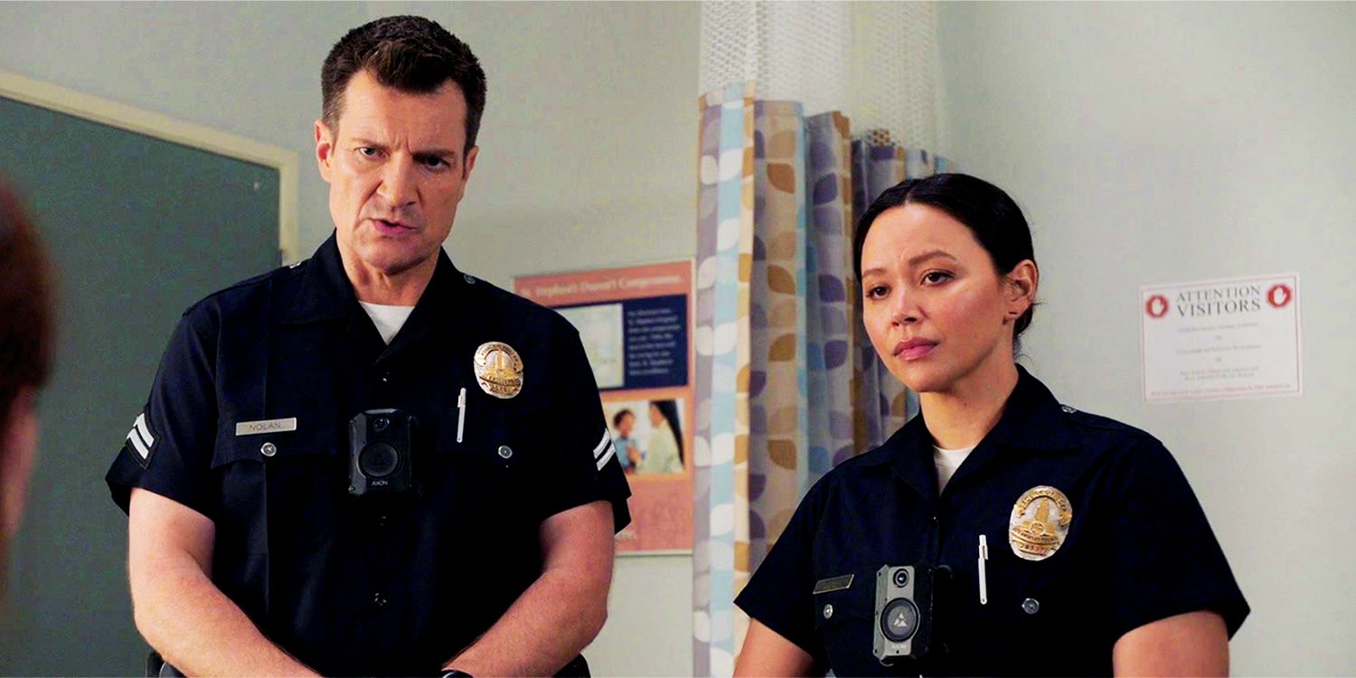 John and Lucy standing together in The Rookie season 7