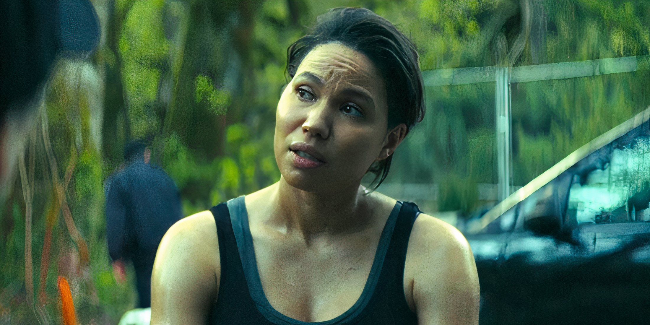 Smoke's New Character Could Be The One To Uncover Dave's Most Horrible Secret Jurnee Smollett as Michelle with her arms folded in Smoke episode 2