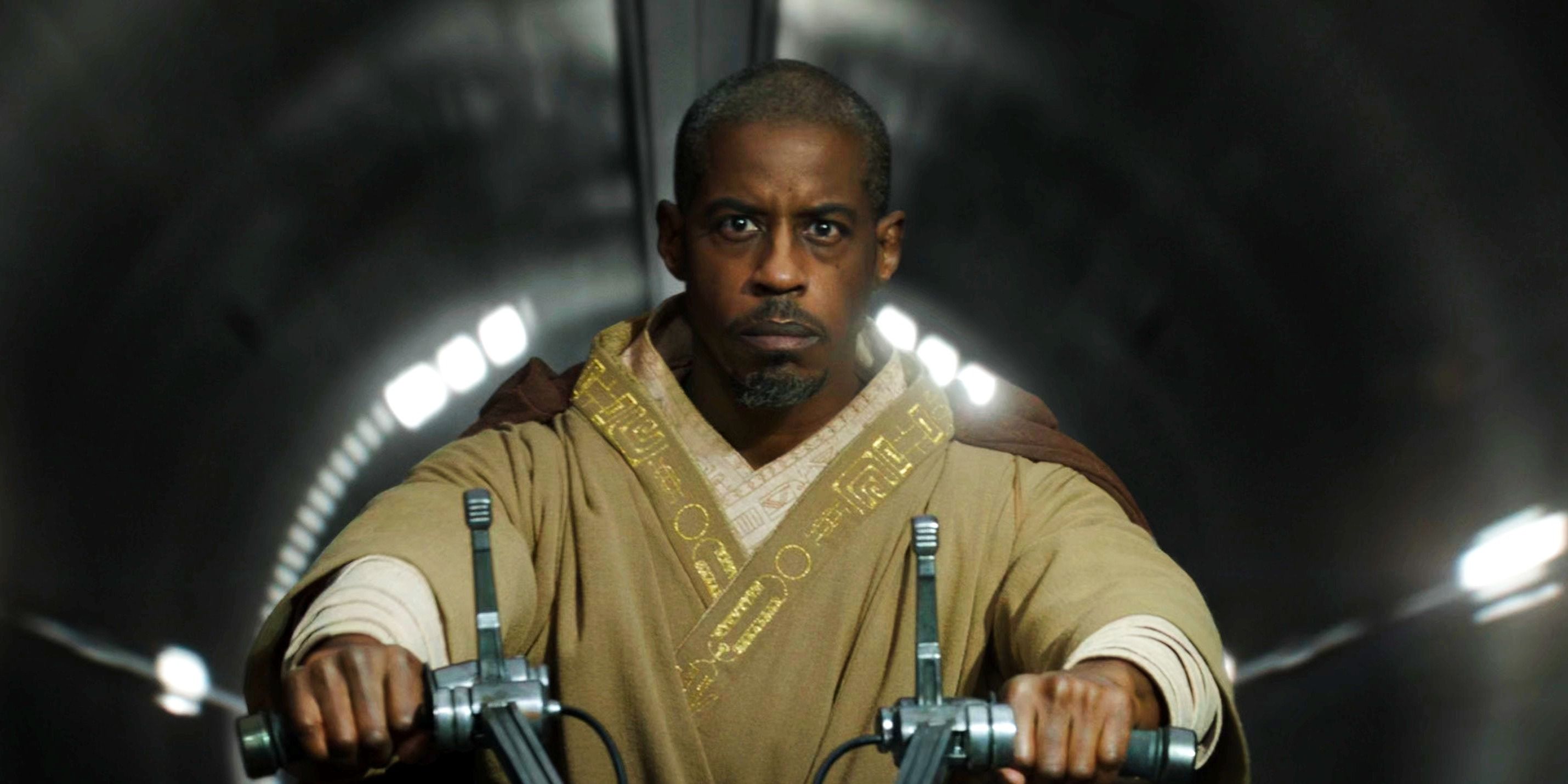 Ahmed Best as Kelleran Beq on a speeder in The Mandalorian
