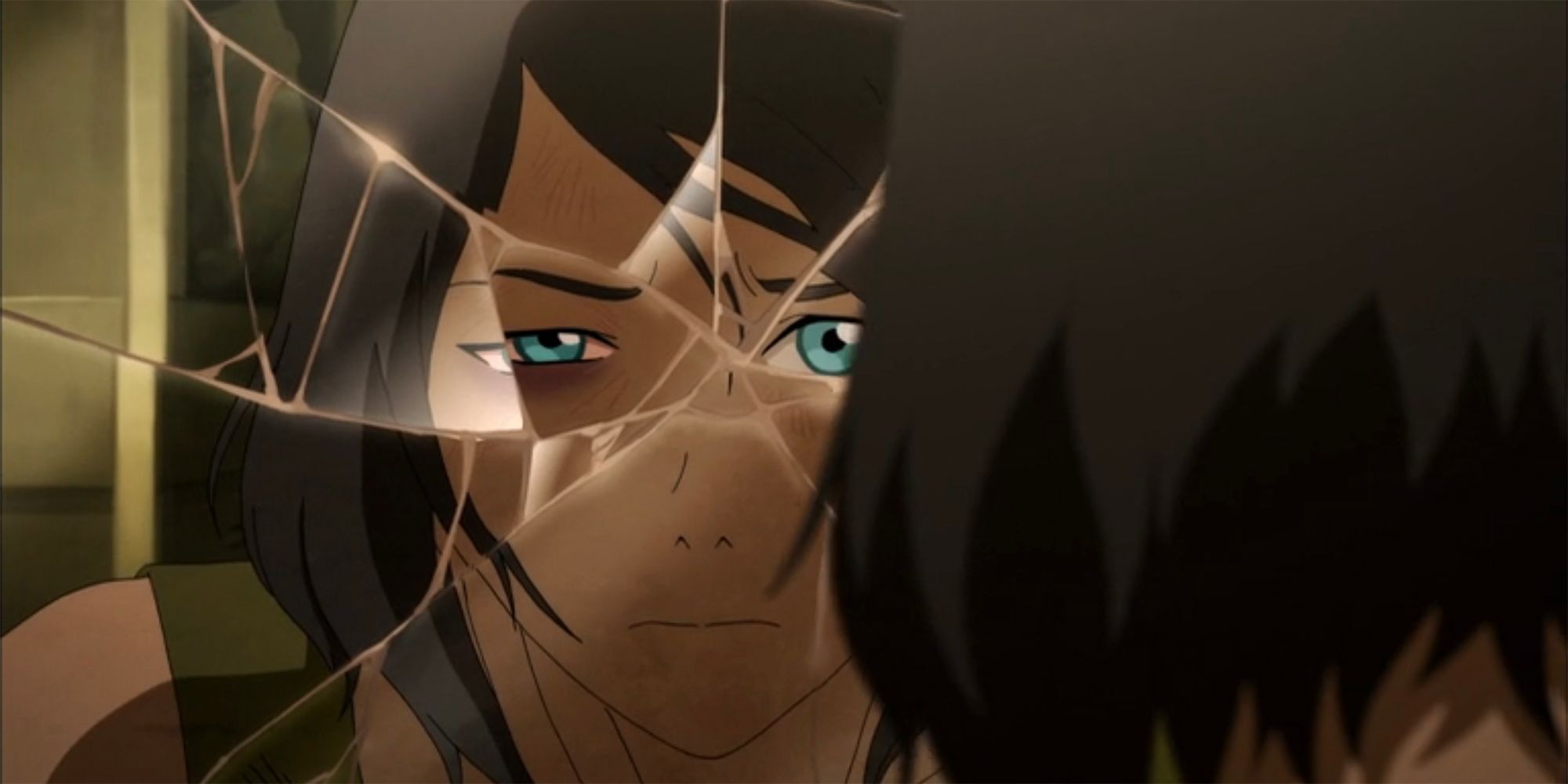 Korra looks into a craked mirror