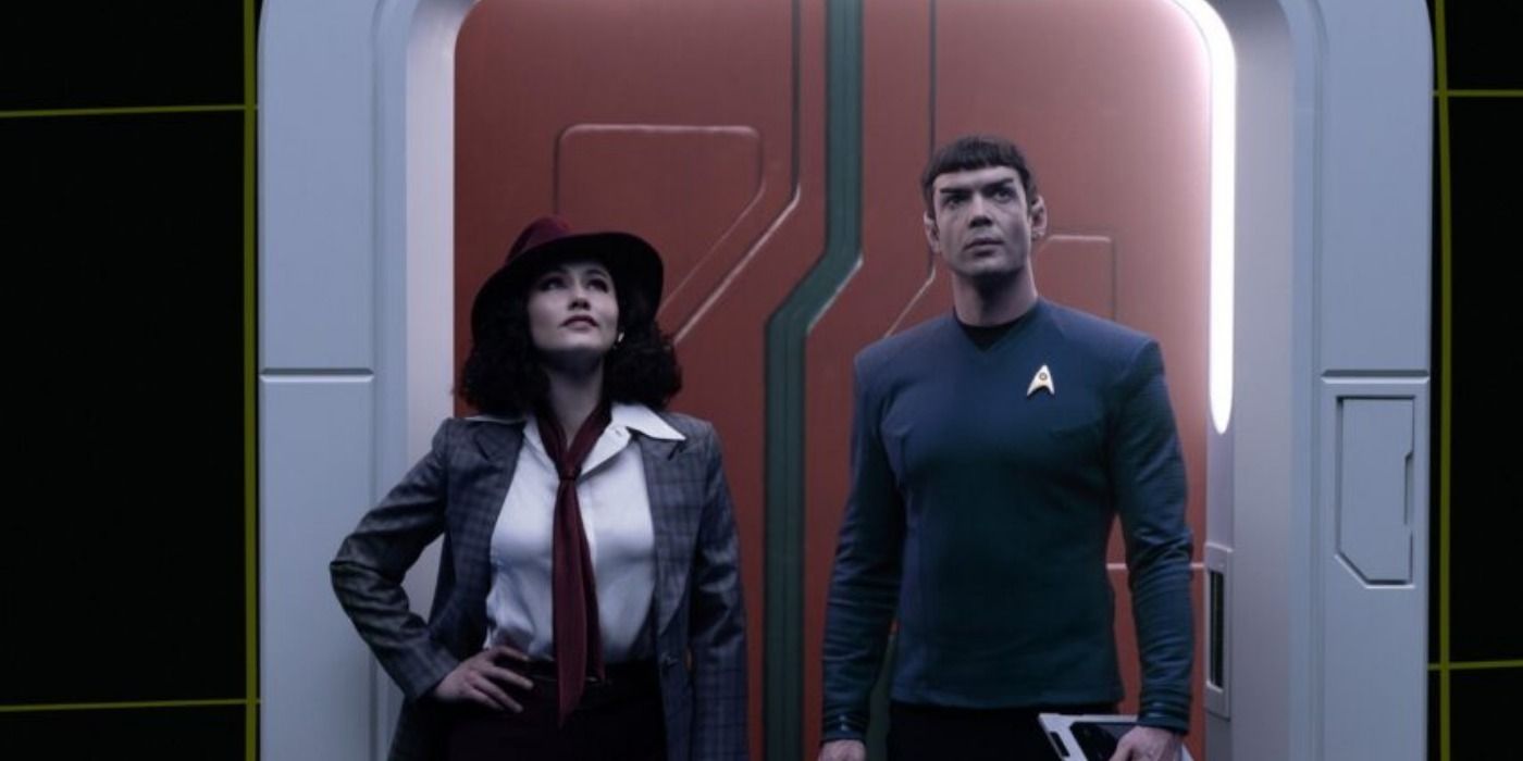La'an and Spock in the holodeck on Star Trek Strange New Worlds Space Adventure Hour