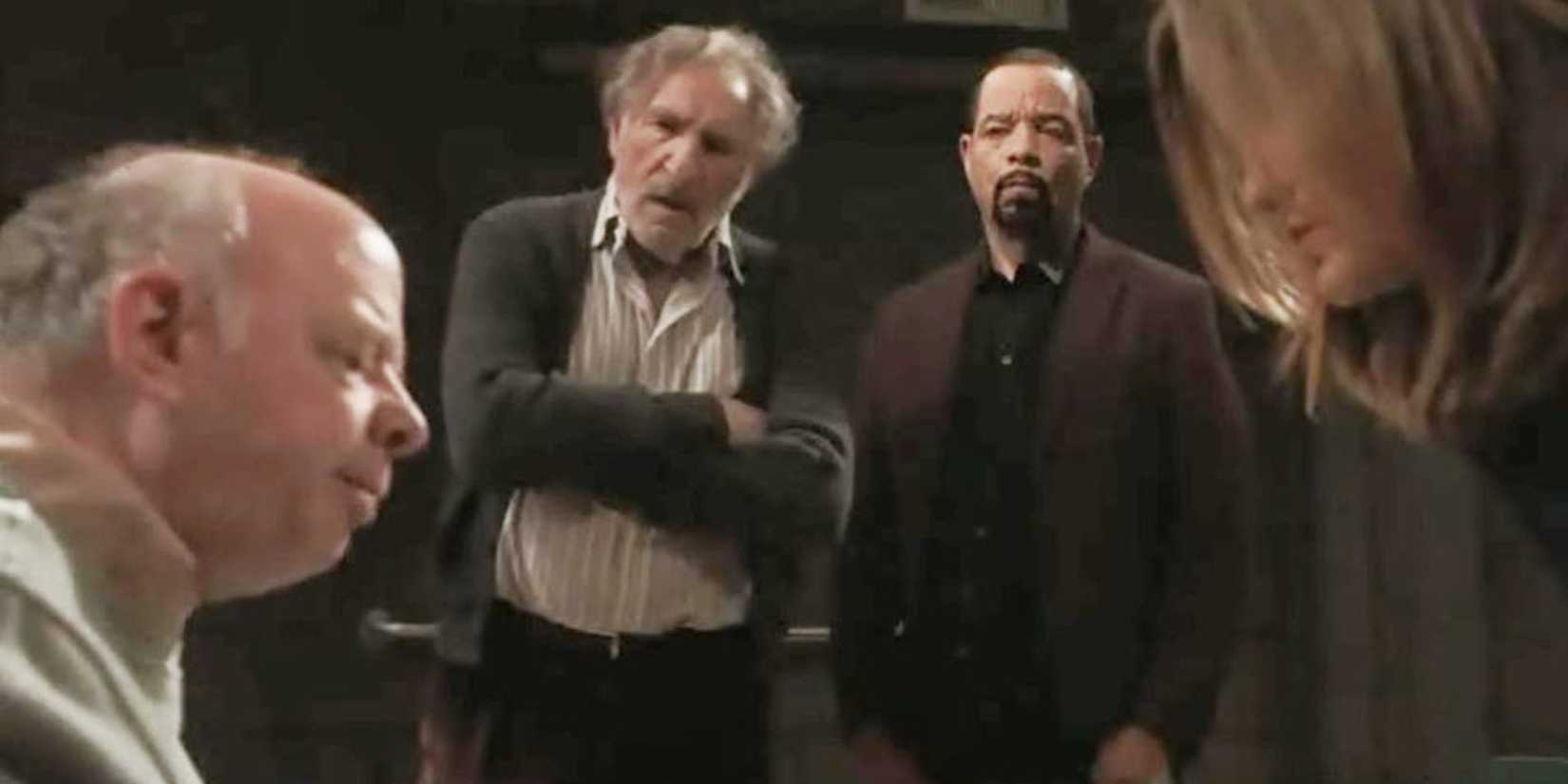 Law & Order SVU Judd Hirsch and Wallace Shawn being questioned by Fin and Benson