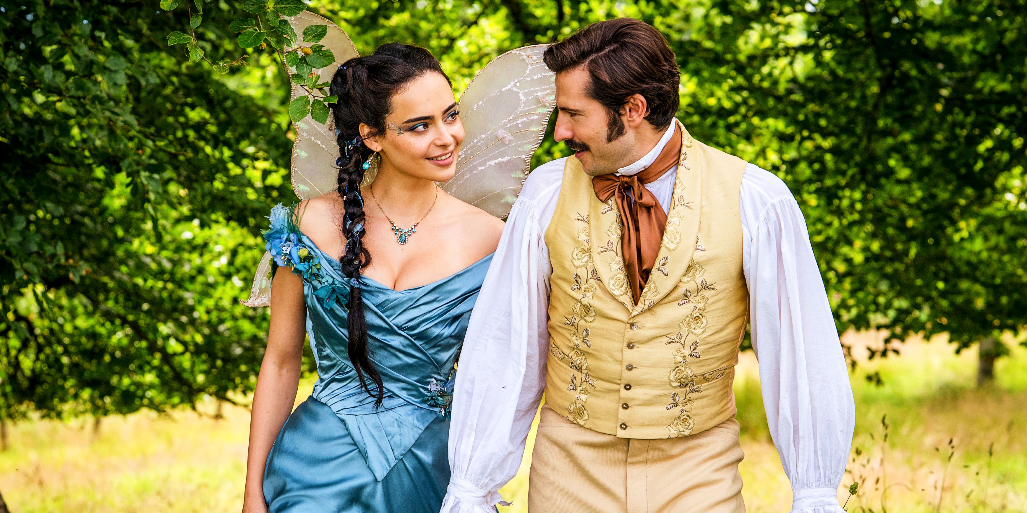 Lizzy holding hands with Hector in The Buccaneers season 2 episode 3