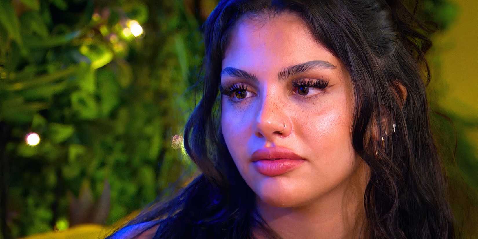love island usa star season 7 huda mustafa looking sad in a close up