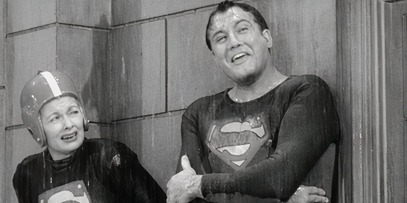 Lucy and Superman in the rain in I Love Lucy