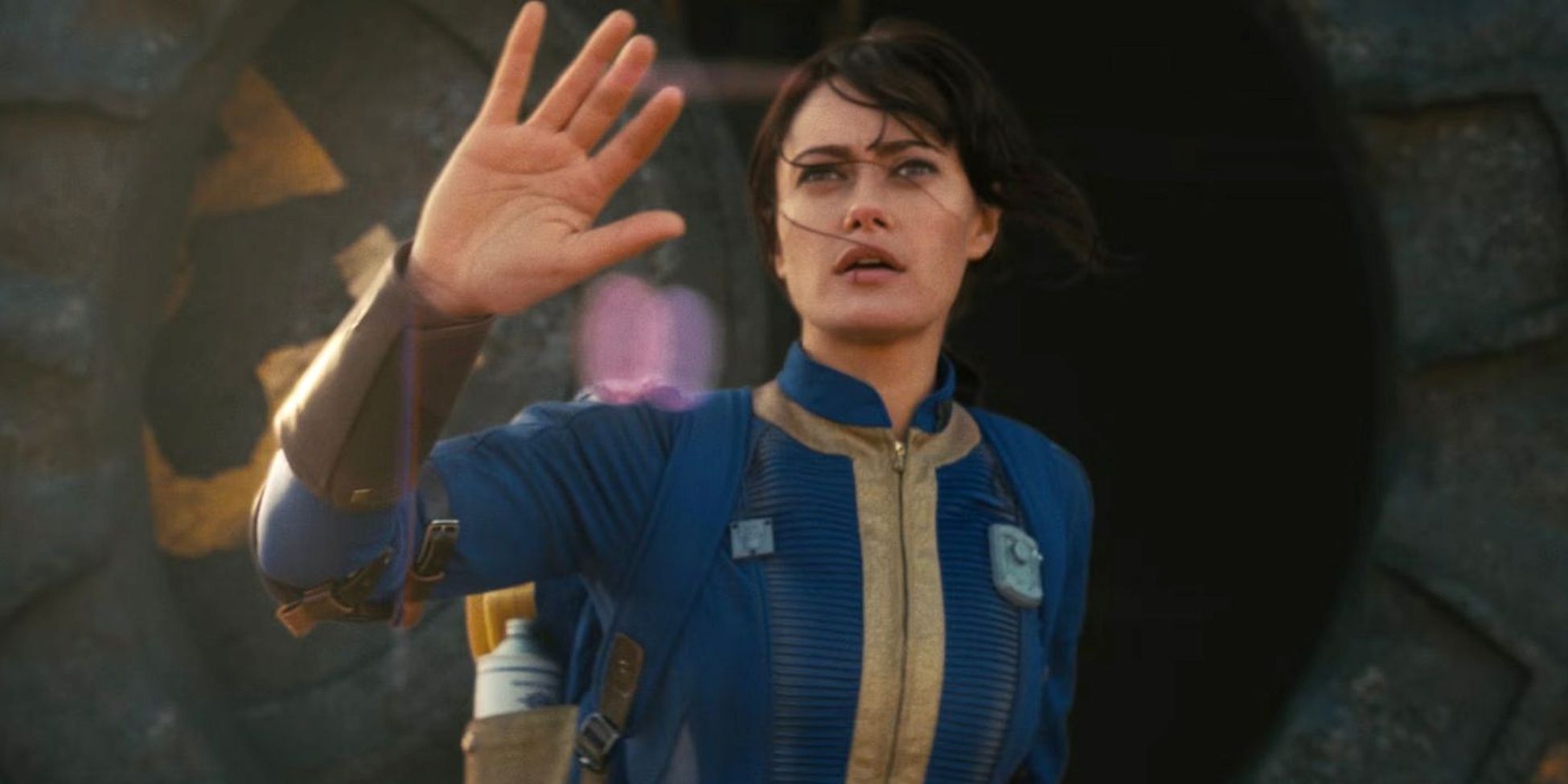 Lucy steps outside the vault in Fallout