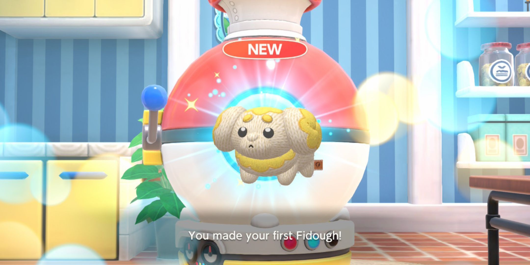 A Fidough plush appearing in the gacha machine in Pokemon Friends.