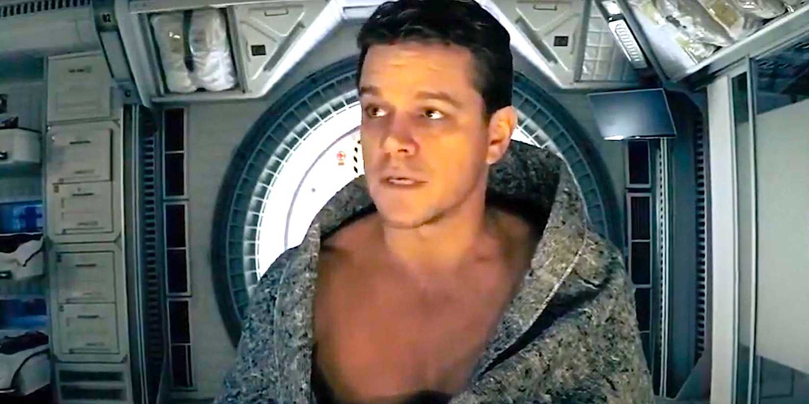 Matt Damon's Mark addresses the camera from inside a spaceship in The Martian