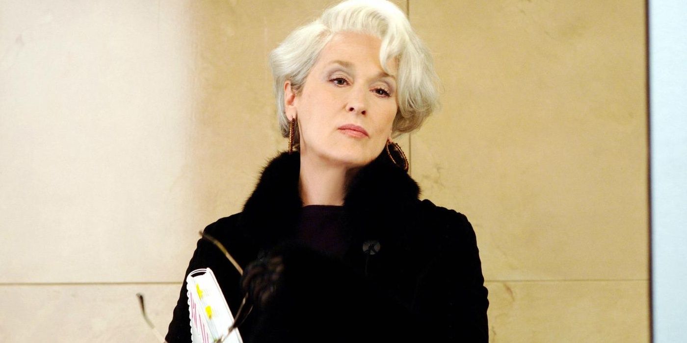 Miranda Priestly looking fashionable and staring ahead in The Devil Wears Prada