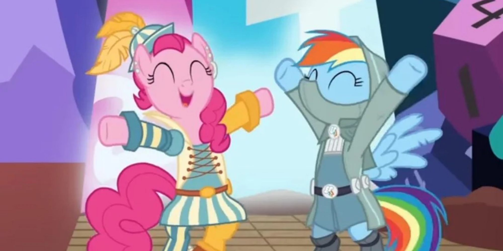 Pinkie Pie and Rainbow Dash as a bard and a rogue in the My Little Pony: Friendship Is Magic episode Dungeons and Discords