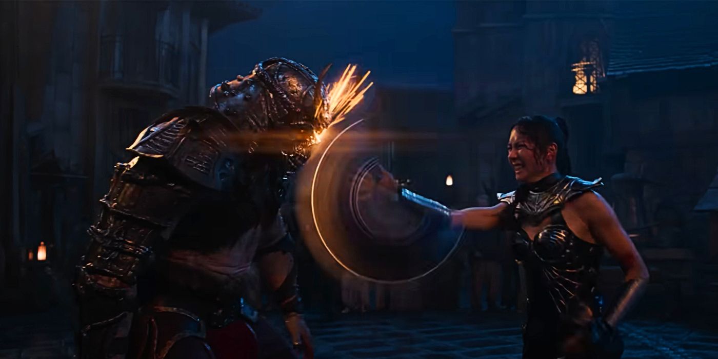 Kitana and Shao Kahn Fighting in Mortal Kombat 2