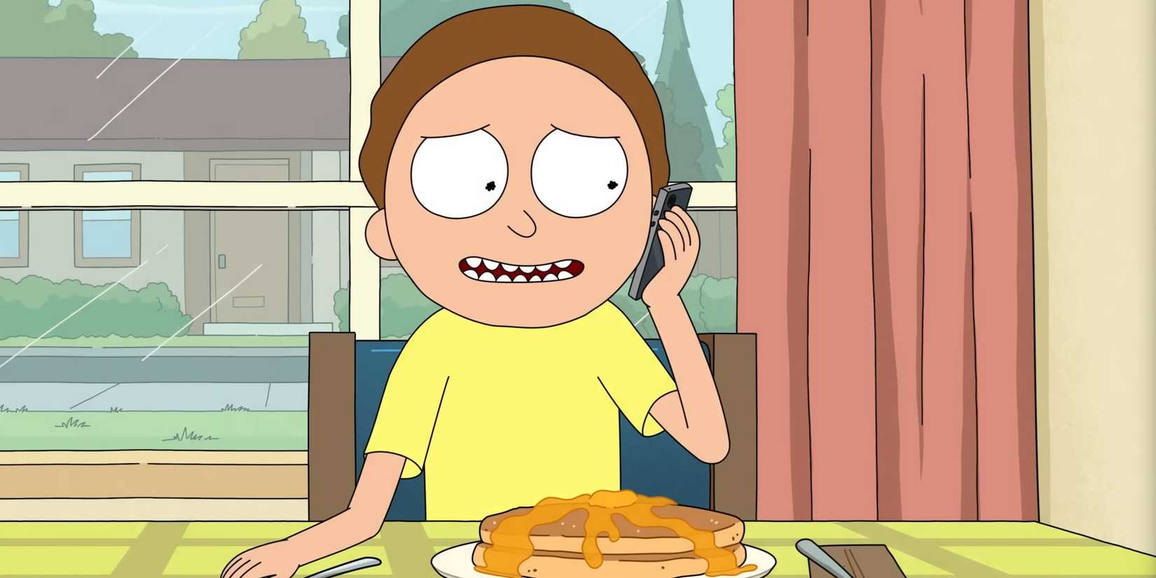 Morty parla al telefono in Rick and Morty