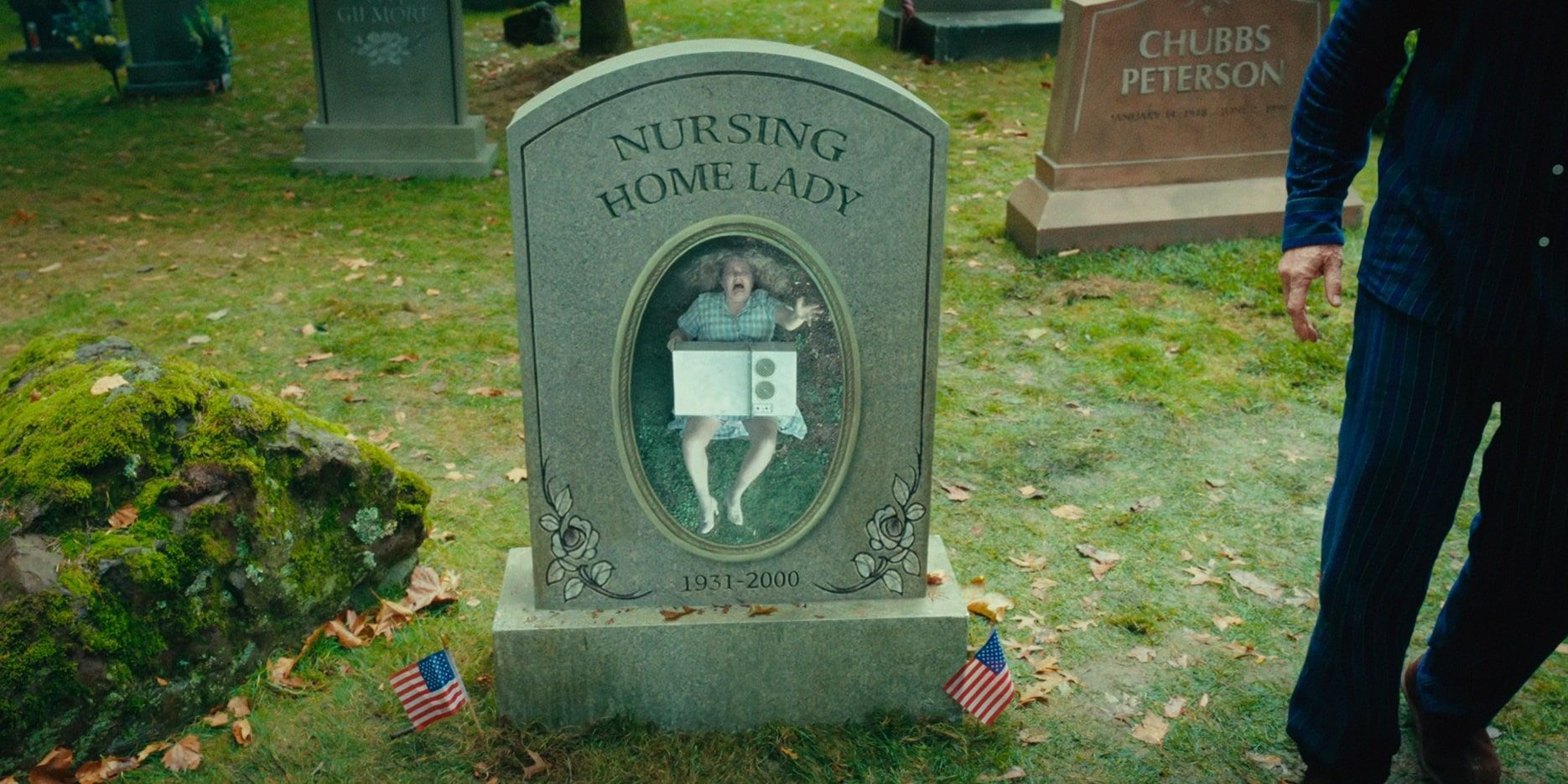 Nursing home lady's grave in Happy Gilmore 2