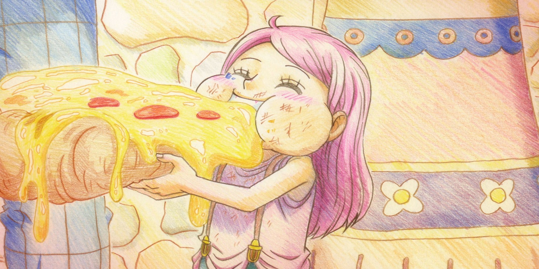 Bonney eating pizza
