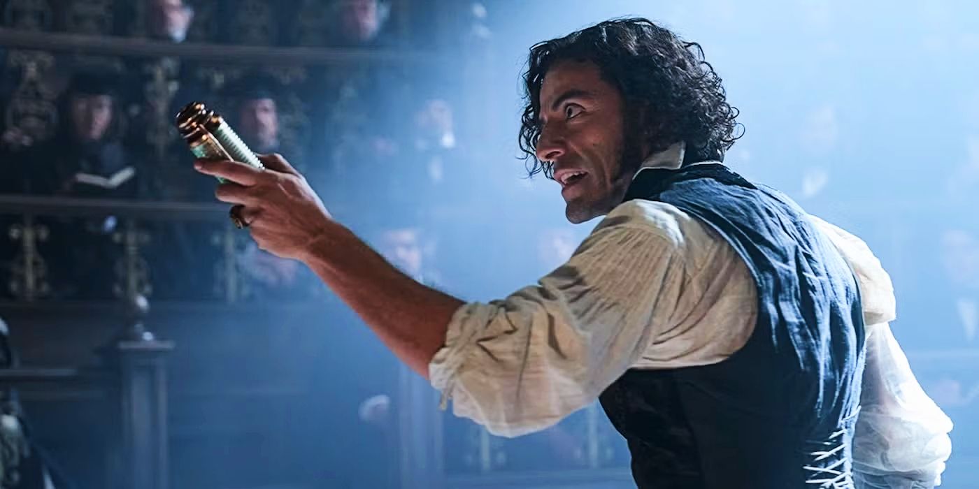 Oscar Isaac as Victor Frankenstein during a lecture.