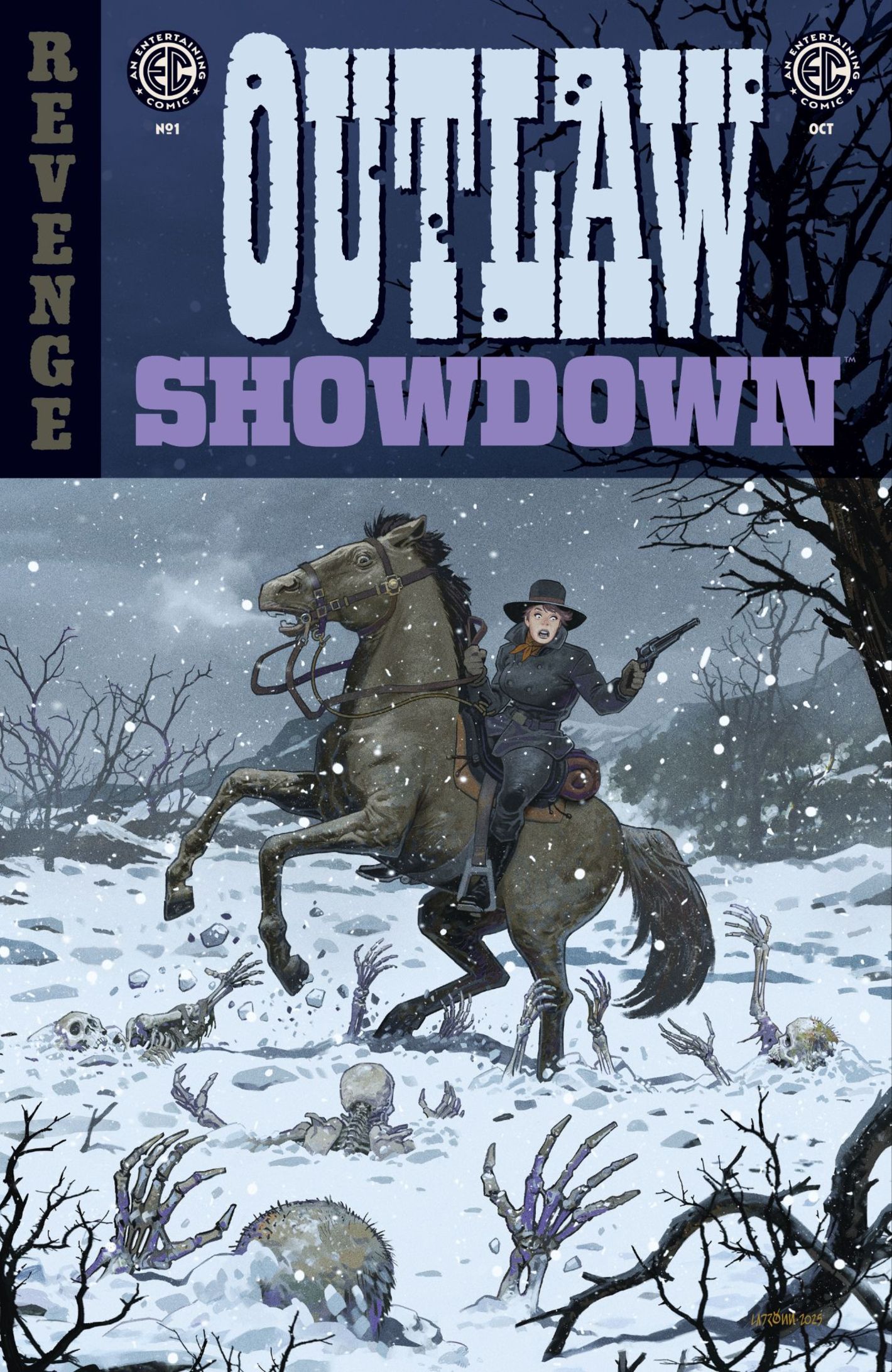 outlaw-showdown-1-female-gunslinger-on-horse-in-snow O "Outlaw Showdown" da EC Comics está voltando graças à Oni Press