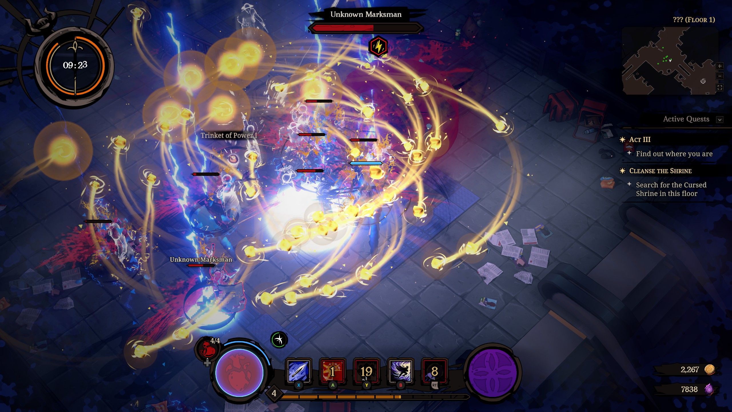 Pajeu blasts spells at enemies in act three of Hell Clock including an Uknown Marksman elite