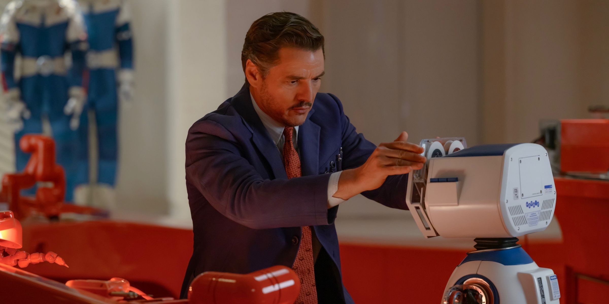 Pedro Pascal As Reed Richards In His Lab With Herbie In The Fantastic Four First Steps