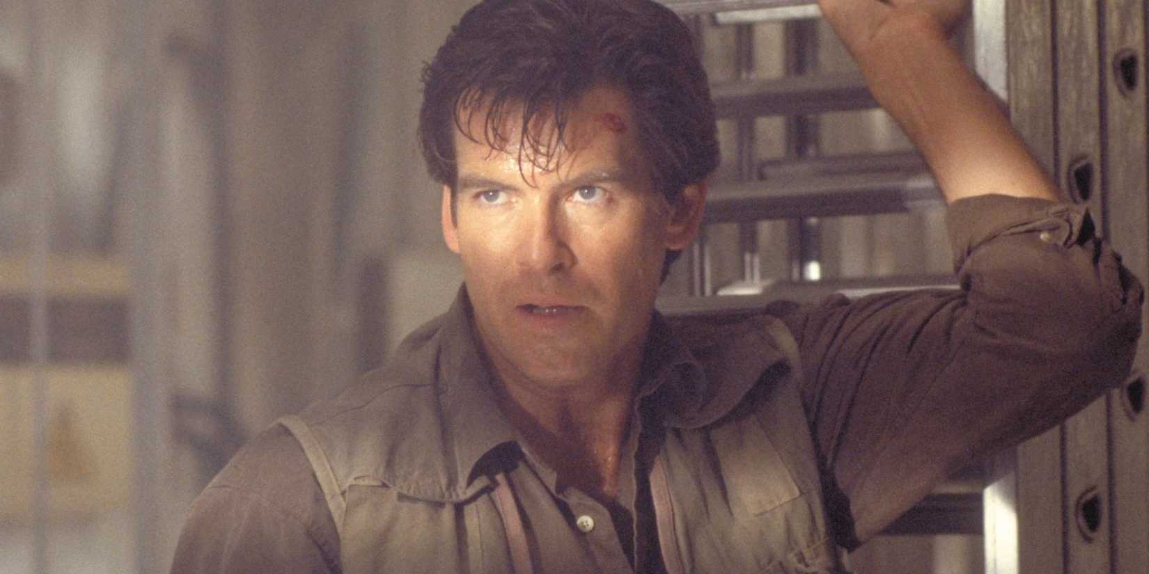 Pierce Brosnan as James Bond looking worried in GoldenEye