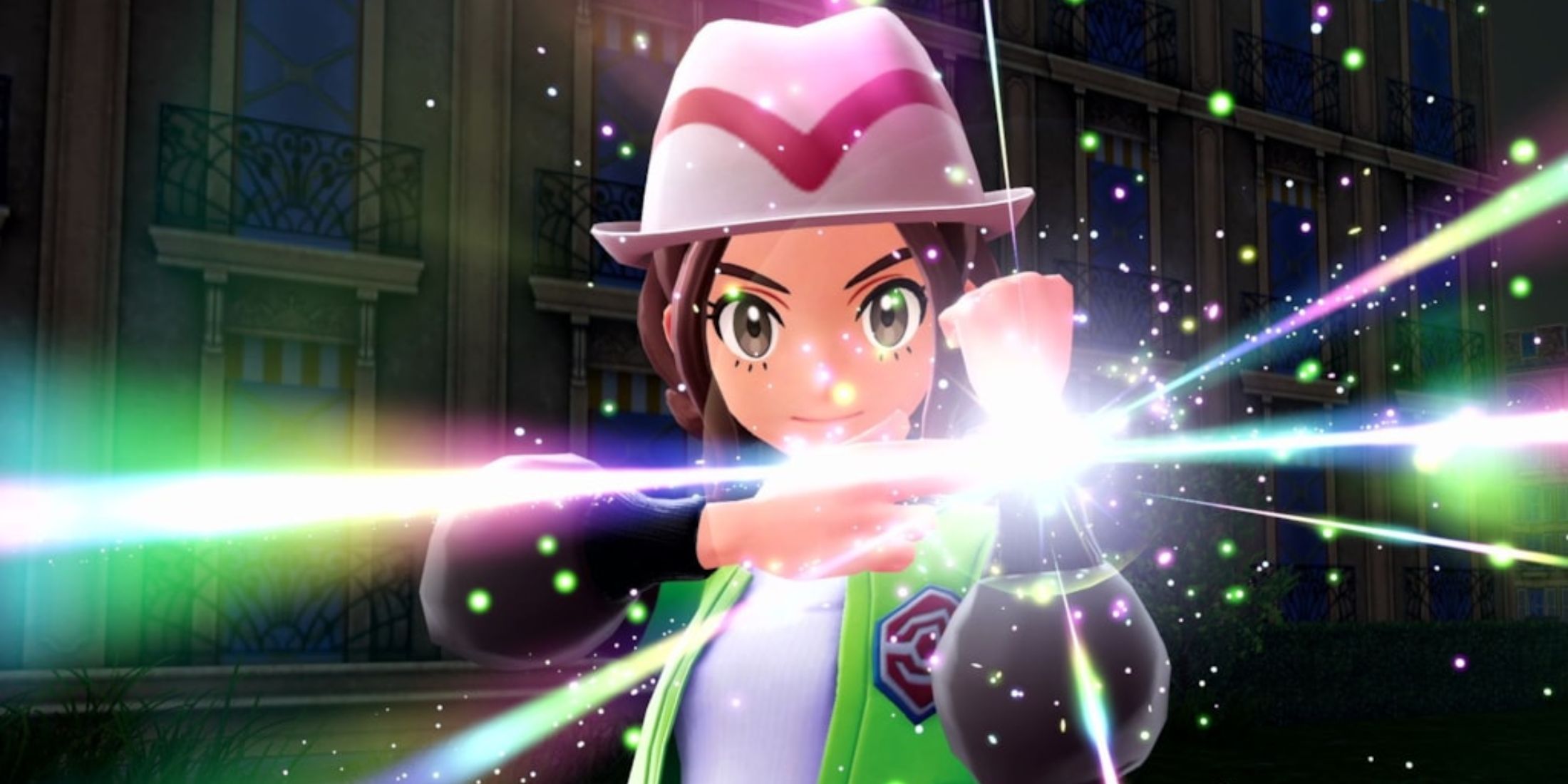 Pokemon Legends Z-A trainer holding up their wrist to activate a Mega evolution wristband