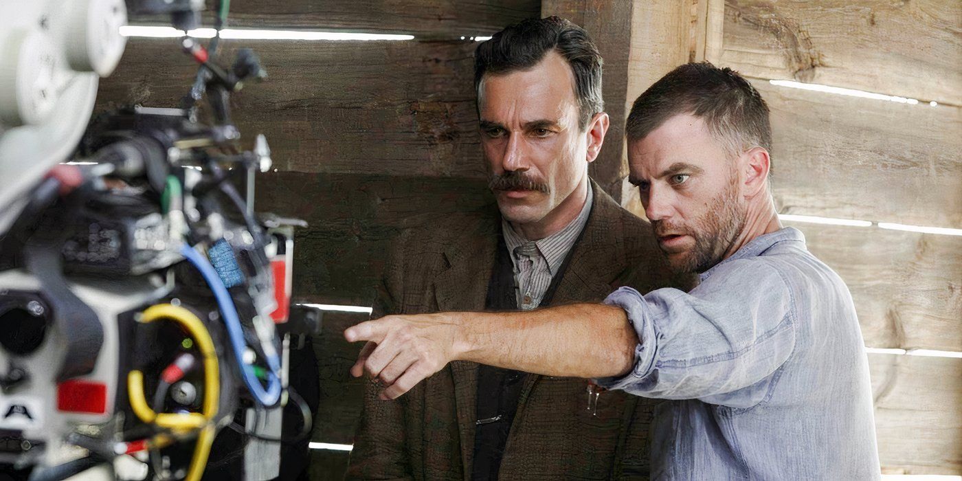 Paul Thomas Anderson directing Daniel Day-Lewis on the set of There Will Be Blood