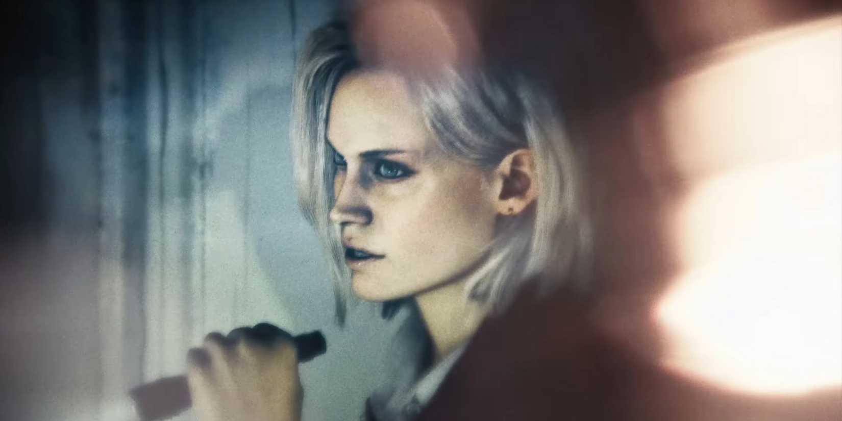 Alyssa Ashcroft holding a flashlight in an RE9 flashback