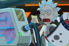 Rick removing a device and reading a note in Rick and Morty season 8, episode 10