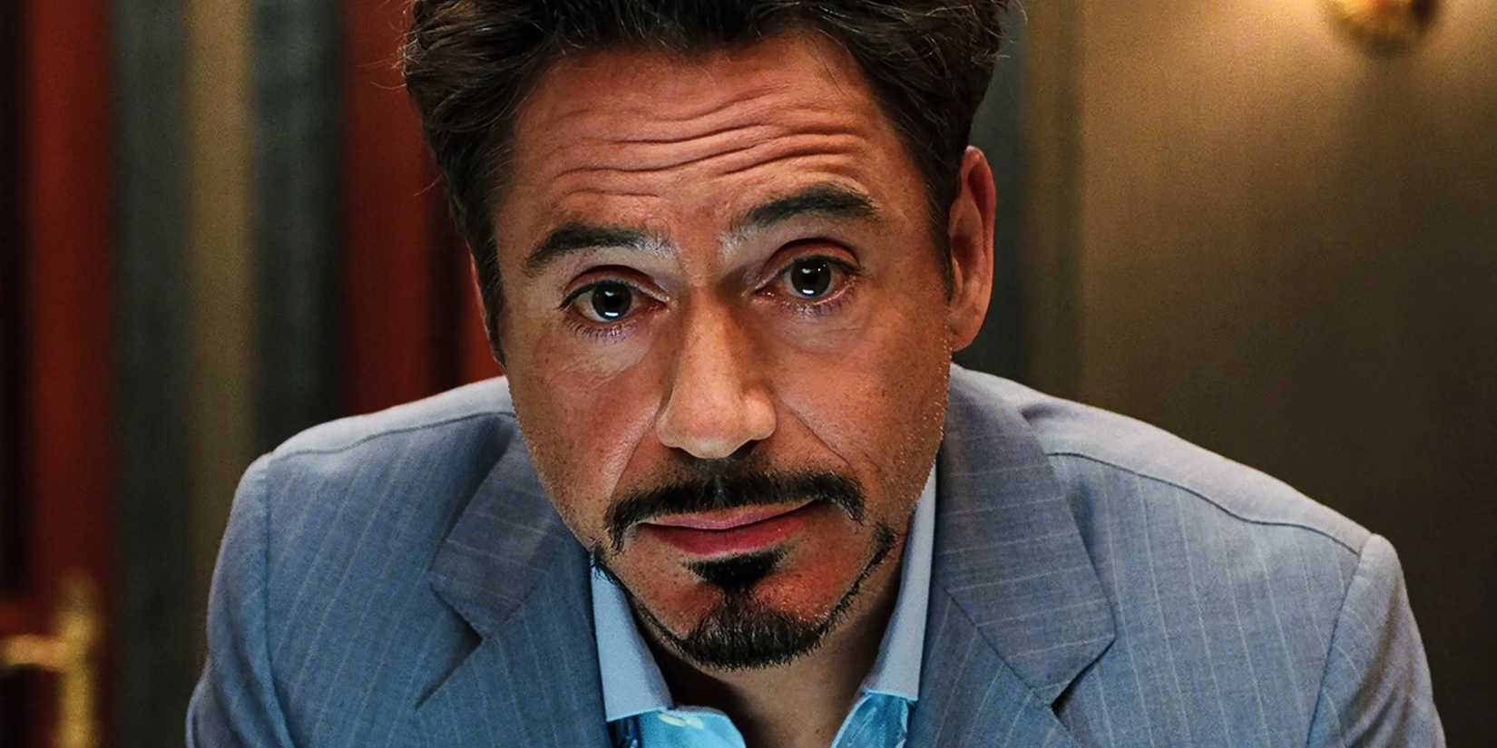 Robert Downey Jr.'s Tony Stark looking straight into the camera