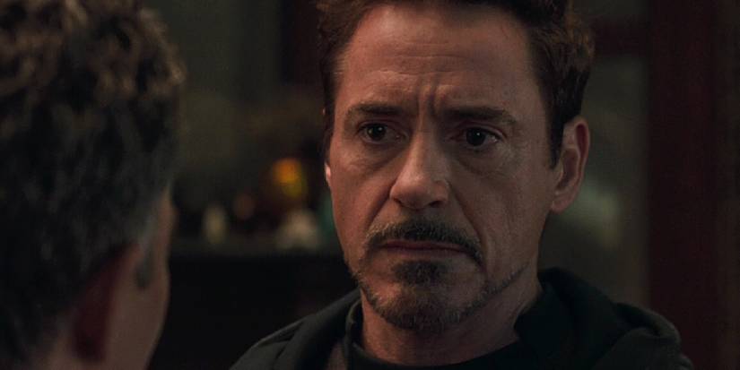 Robert Downey Jr.'s Tony Stark looks at Mark Ruffalo's Bruce Banner in Avengers Infinity War