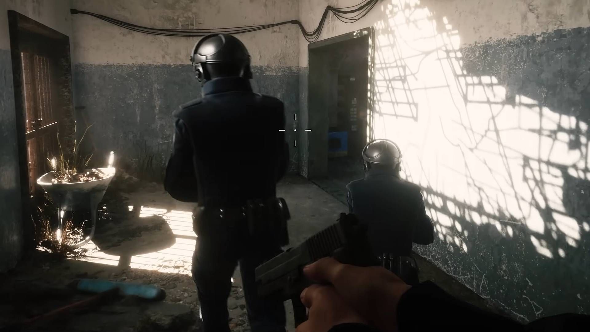 A flashback sequence featuring police officers in RoboCop: Rogue City - Unfinished Business.