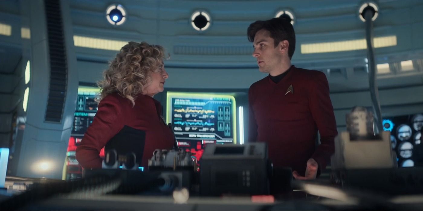 Scotty and Pelia in engineering in Star Trek Strange New Worlds Hegemony Part II
