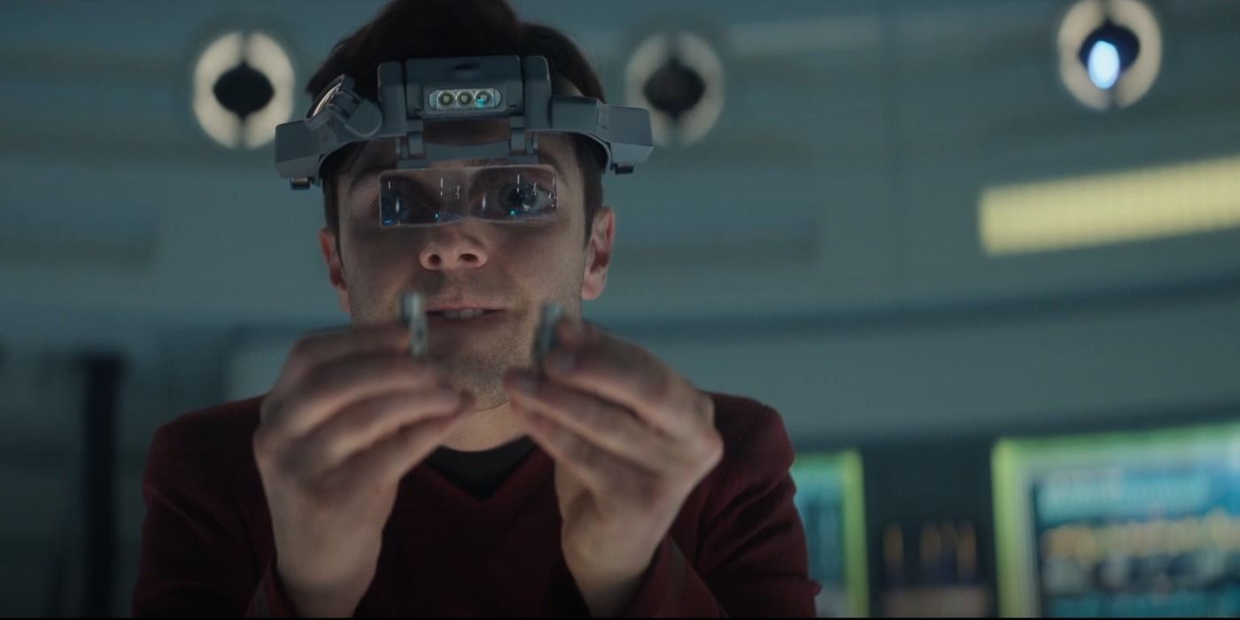 Scotty wearing magnifying goggles in Star Trek: Strange New Worlds Hegemony Part II