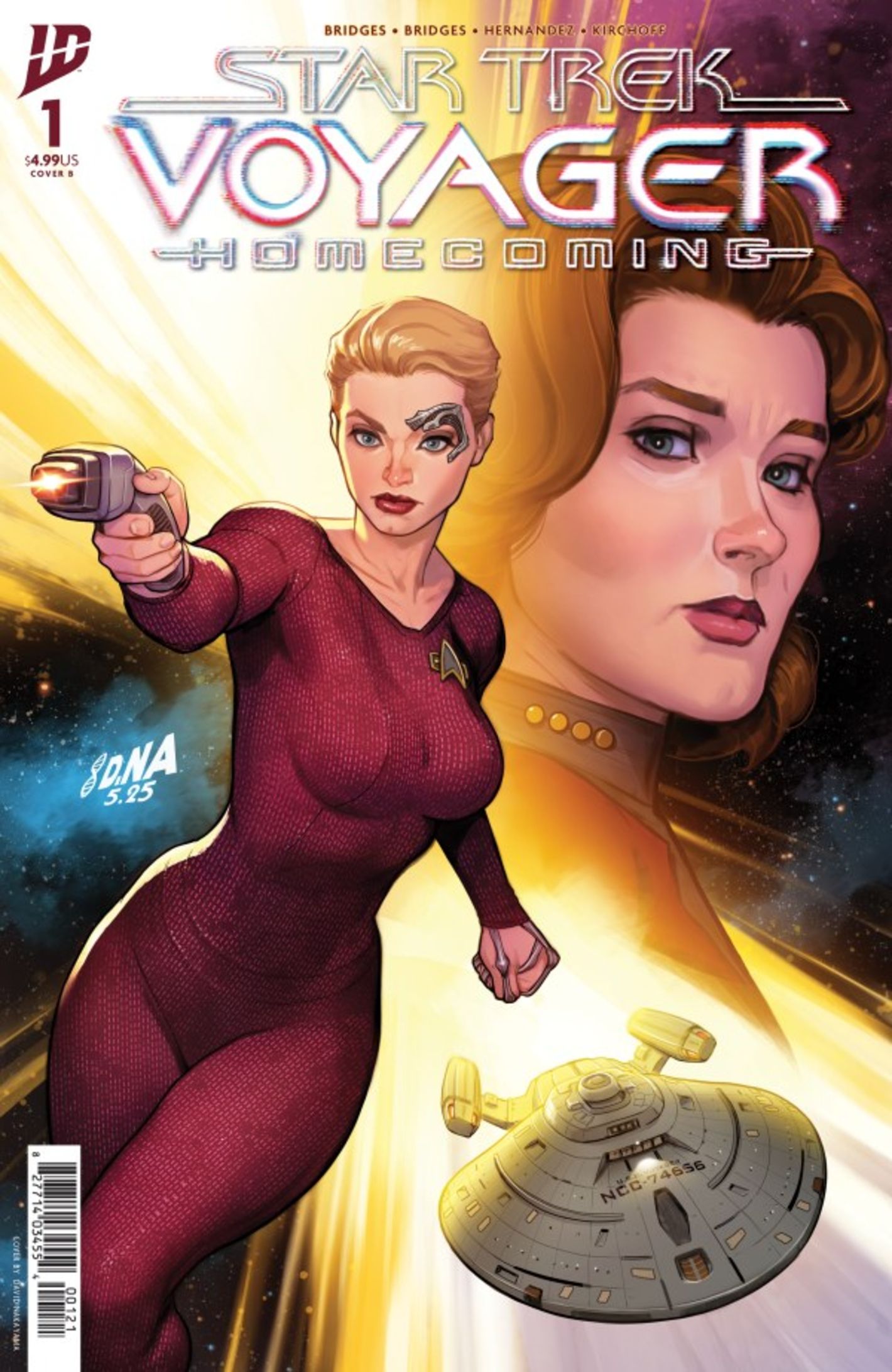 Star Trek Voyager Homecoming #1, Seven of Nine and Captain Janeway against a stellar backdrop