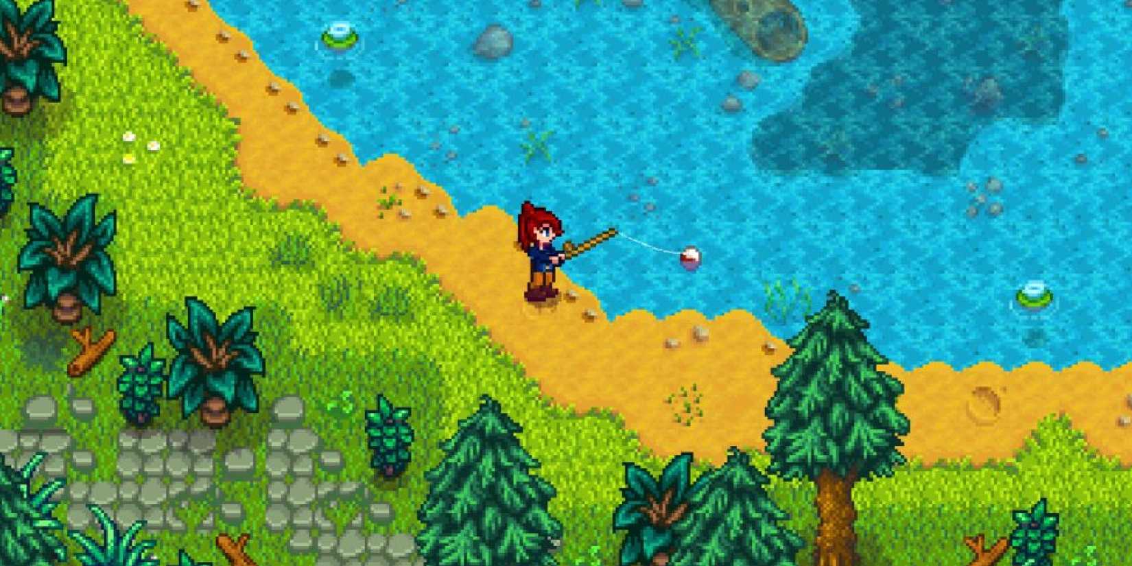 Stardew Valley player fishing in a large lake-1
