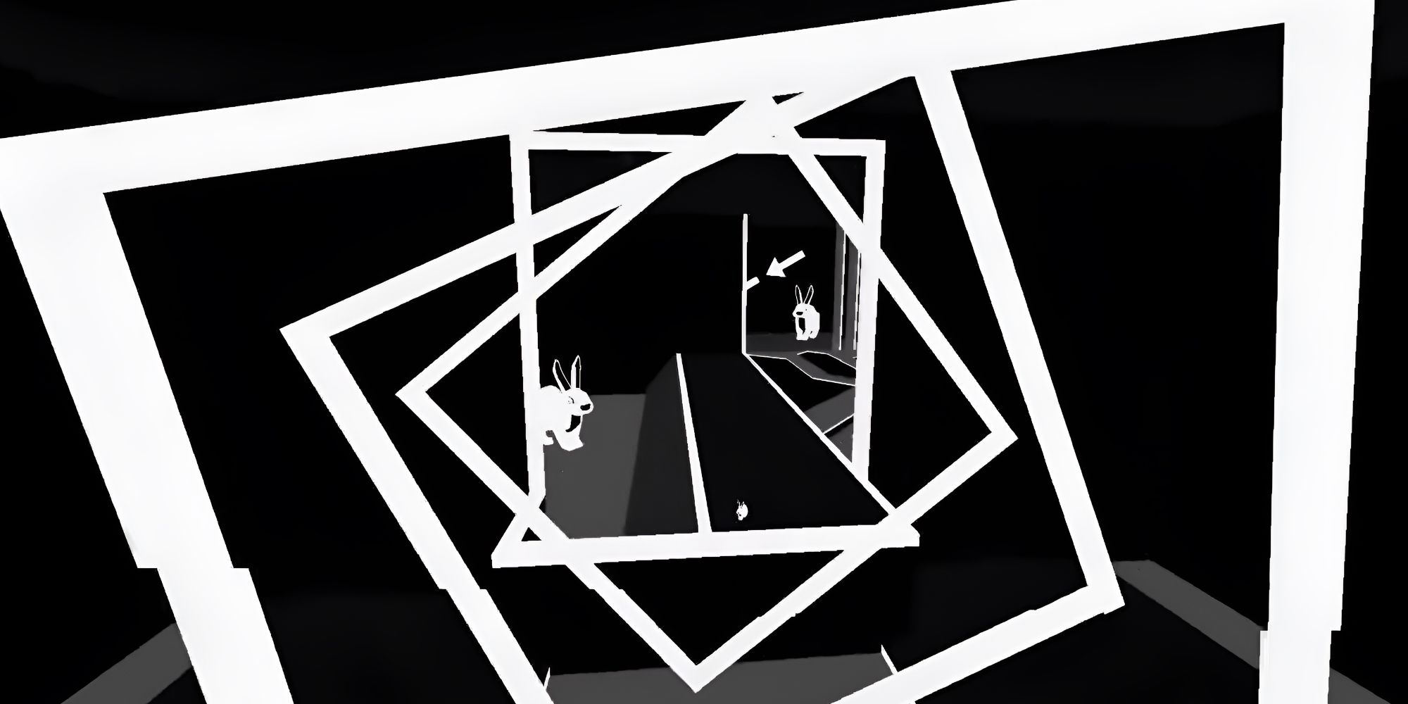 SurfsUp screenshot of two white rabbits in a rotating tunnel.