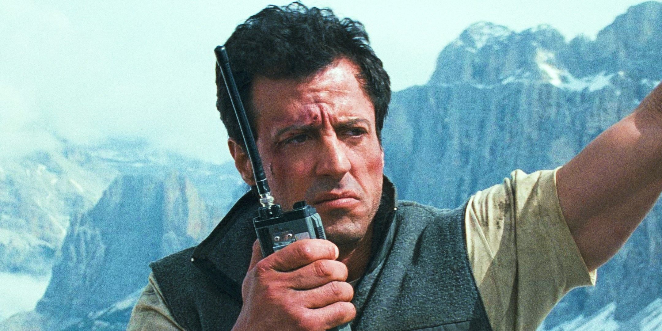 Sylvester Stallone with walkie talkie in Cliffhanger.