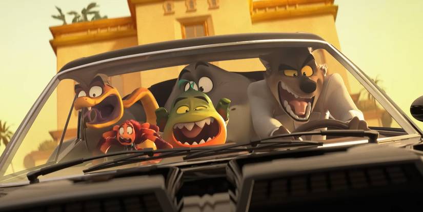 The Bad Guys in a car screaming in The Bad Guys 2