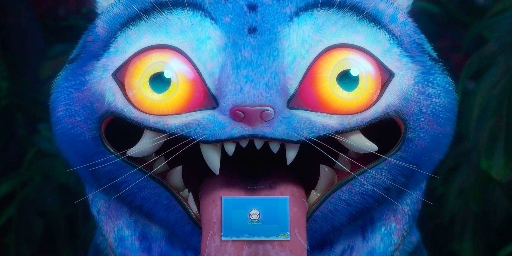 the derpy tiger with a letter on his tongue, which is hanging out of his mouth, in KPop Demon Hunters