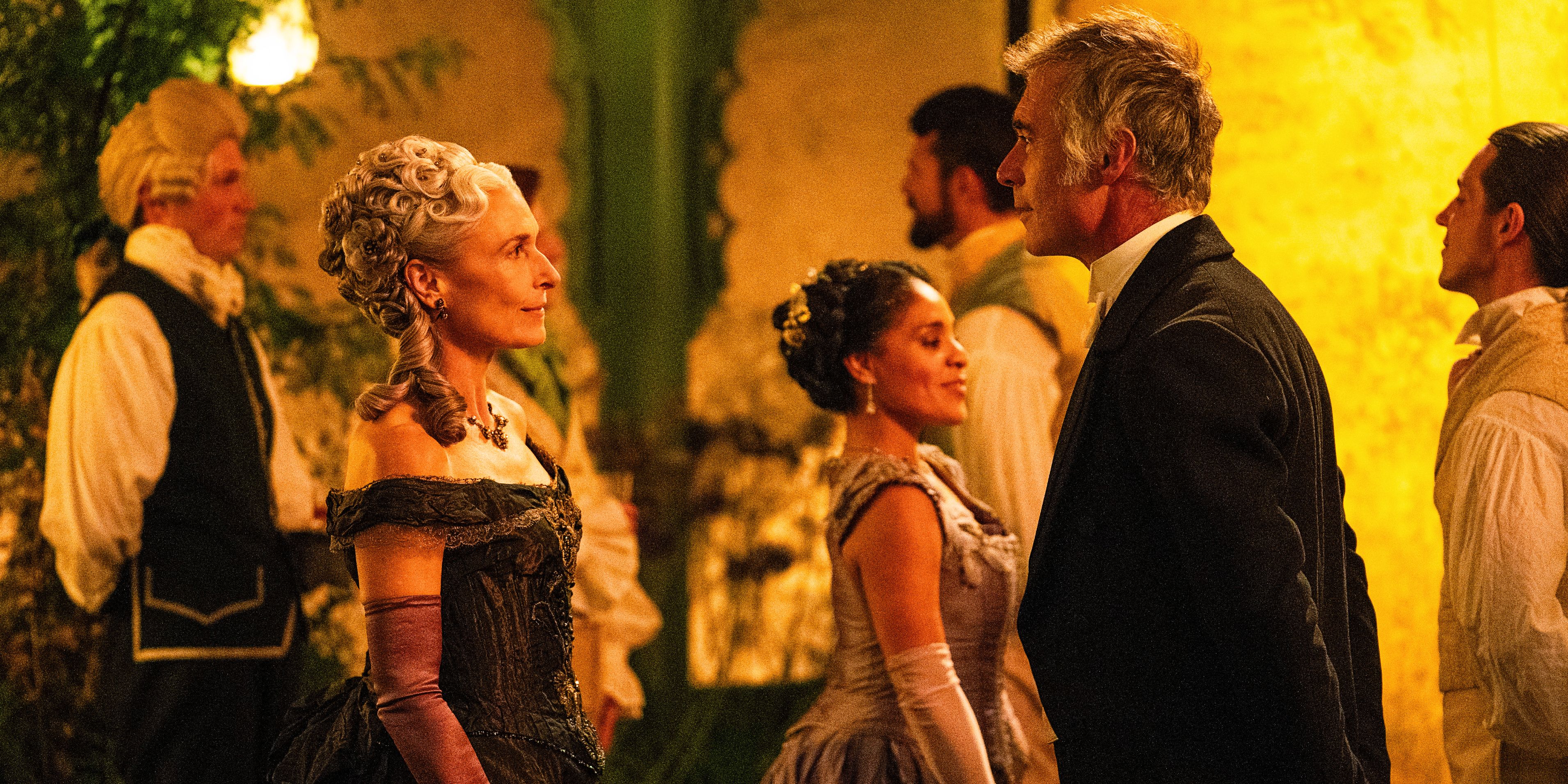 The Dowager Duchess talking to old flame in The Buccaneers season 2 episode 3