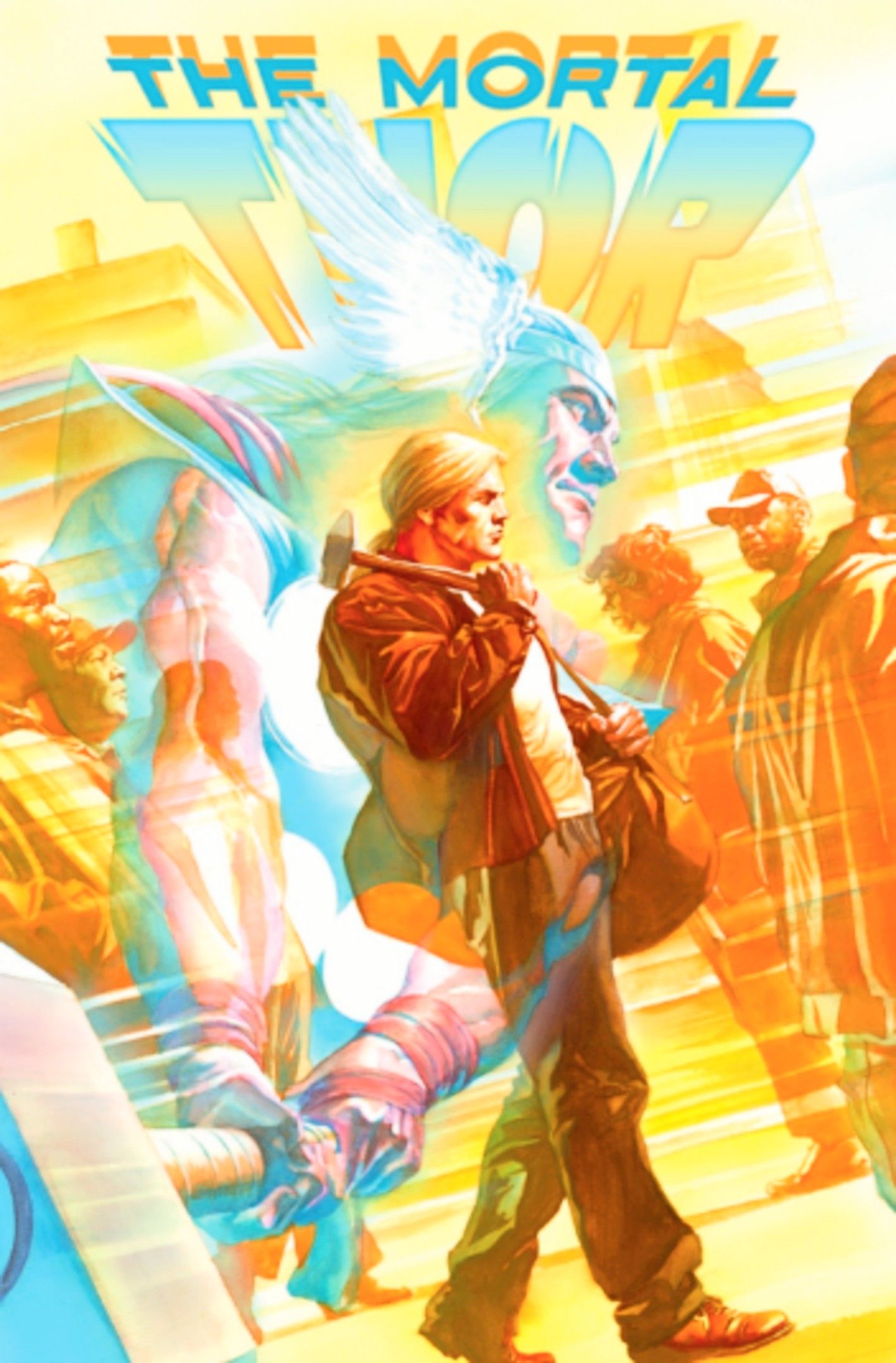 The Mortal Thor #1 cover, Thor's human incarnation walking among a crowd